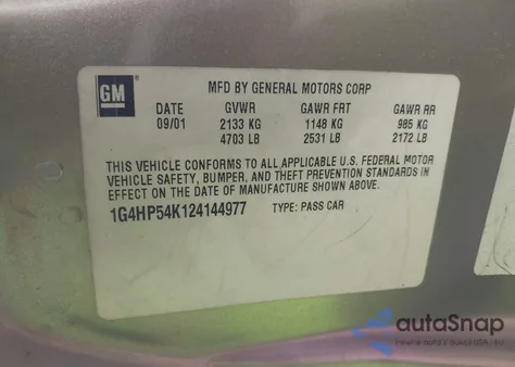 2002 Buick Lesabre Custom z USA, uszkodzony, nr VIN 1G4HP54K124144977